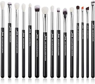 15Pcs Professional Makeup Brushes Set Make up Brush Tools kit Cosmetics Tools Eye Liner Shader Wood Handle Natural-synthetic Hair Brushes Pearl Black/Silver T177