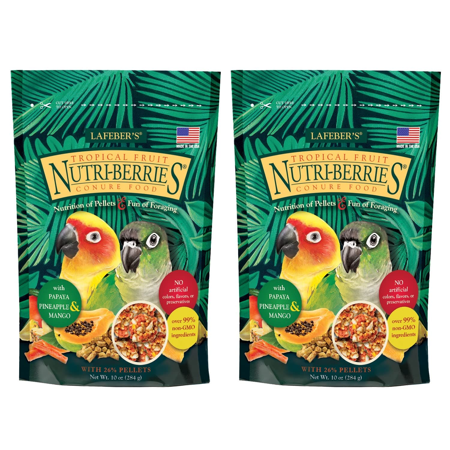 LAFEBER'S Tropical Fruit Nutri-Berries Conure Food, Made with Non-GMO and Human-Grade Ingredients, for Conures (Tropical Fruit 10 oz Pack of 2)