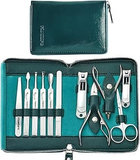 FAMILIFE Manicure Set Manicure Kit Manicure Set Professional Nail Clippers for Women 11Pcs Nail Grooming Kit Stainless Steel Pedicure Kit with Peacock Blue Leather Travel Case Nail Kit Men Women Gifts