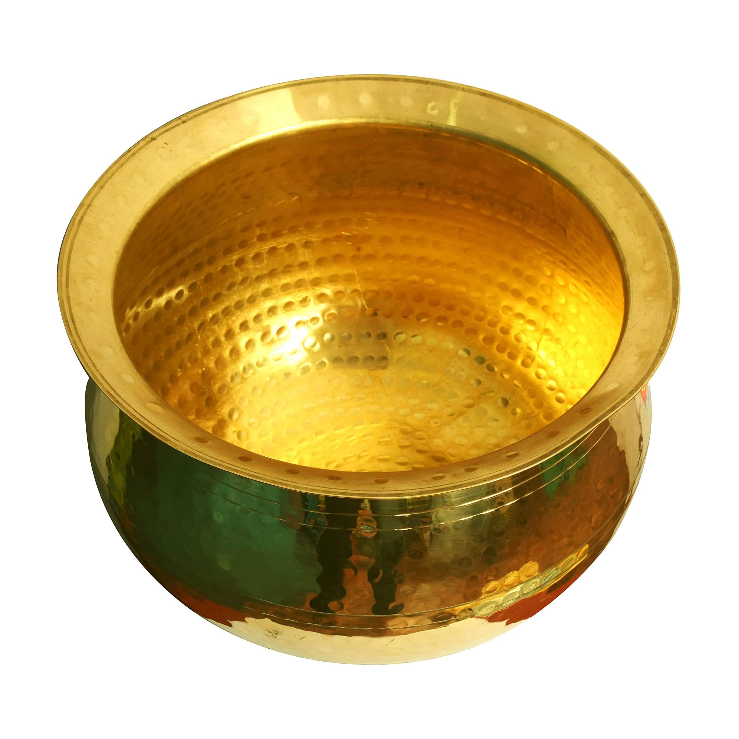Brass Handi (4 Litre Water Capacity) | Mirror Finish Bowl | Light Weight Brass Cookware | Utensils for Kitchen Cooking Pot | Indian Kitchenware | Gift for Home Chefs