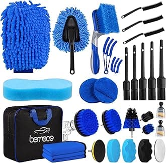 bemece 31 PCS Car Wash Brush, Car Cleaning Brush, Car Detailing Brush Kit for Cleaning Wheels, Interior, Exterior, Leather, Dashboard, Vents (Blue)