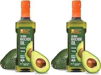 BetterBody Foods Refined AvocadoOil, Non-GMO Cooking Oil, Kosher, Keto and Paleo Diet Friendly, Frying, Baking, AvocadoOil, 500 mL, 16.9 Fl Oz (Pack of 2)
