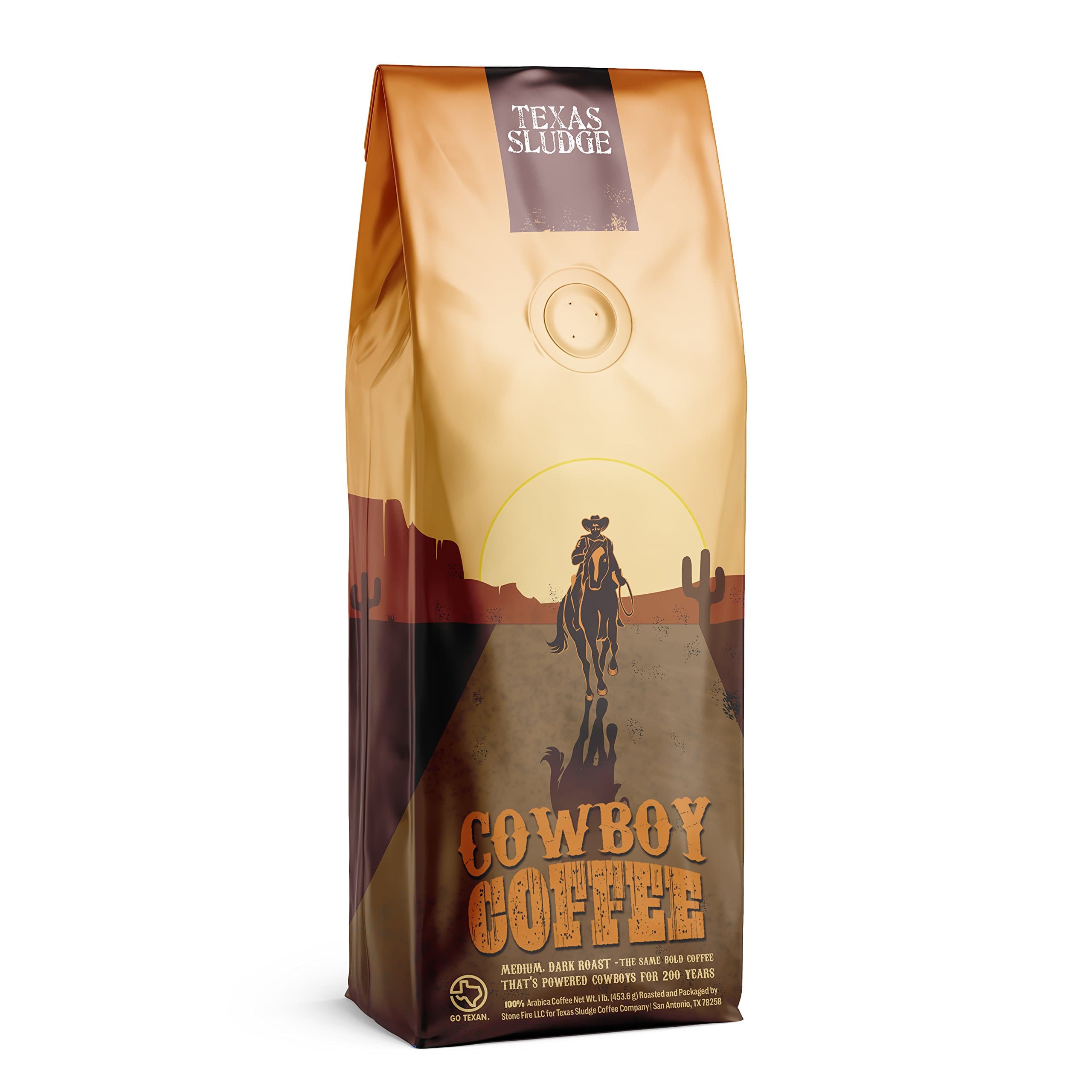 Texas Sludge Coffee - Cowboy Coffee Vienna Medium-Dark Roast 100% Premium Arabica Beans - 1 Lb. (Whole Bean)