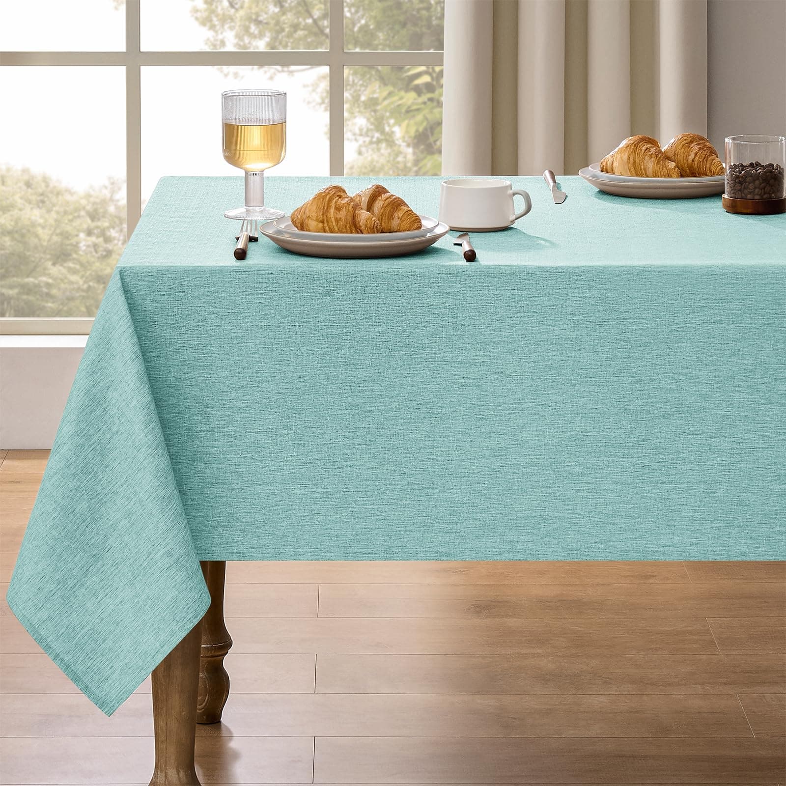 Waterproof Reusable Small Table Cloths for Dining Table, Outdoor Washable Cloth Tablecloths for Rectangle Tables for Holiday, Wedding, Dining,Picnic(Oblong, 52 X 70 Inch (4-6 Seats), Aqua)