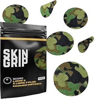 Skin Grip Freestyle Libre 3 Sensor Covers-Waterproof & Sweatproof Adhesive Patches for 10-15 Days (Not for Libre2), Pre-Cut CGM Diabetic Sensors Cover, Compatible with Instinct Sensors- 20 Pack, CAMO
