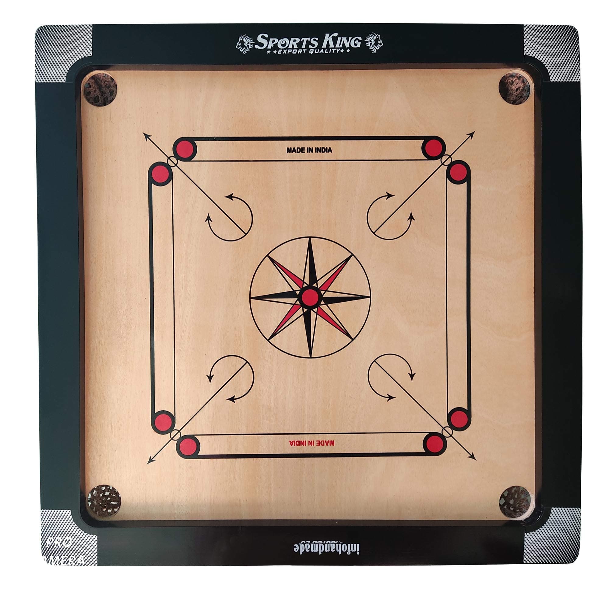 Wooden Carrom Board with Coins Striker - Medium Size (27 x 27-2 Inches) Matte Finish Round