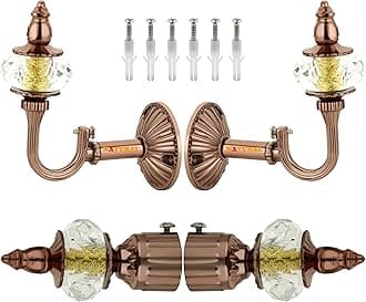 NATURAL Heavy Duty Aluminum Royal Luxury Design Curtain Bracket/Finial and Curtain Support with Screw/Wallplug for Window & Door Curtain Fittings Suitable Upto 1 Inch Pipe. (2 Set, Rose Gold)