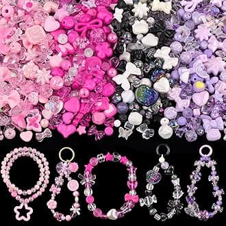 Assorted 180-240PCS Acrylic Beads for Bracelet Making,Flower Bow Butterfly Candy GummyBear Kawaii Aesthetic Bracelet Charms, Cute Beads for Jewelry Making Necklace Keychain Phone Charms DIY
