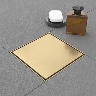 Square Shower Drain, 6 Inch Brushed Gold 304 Stainless Steel Shower Drain with 2-in-1 Tile Insert Panels, Hair Catcher, Shower Floor Drain, Fits Bathroom, Balcony, Hotel, School