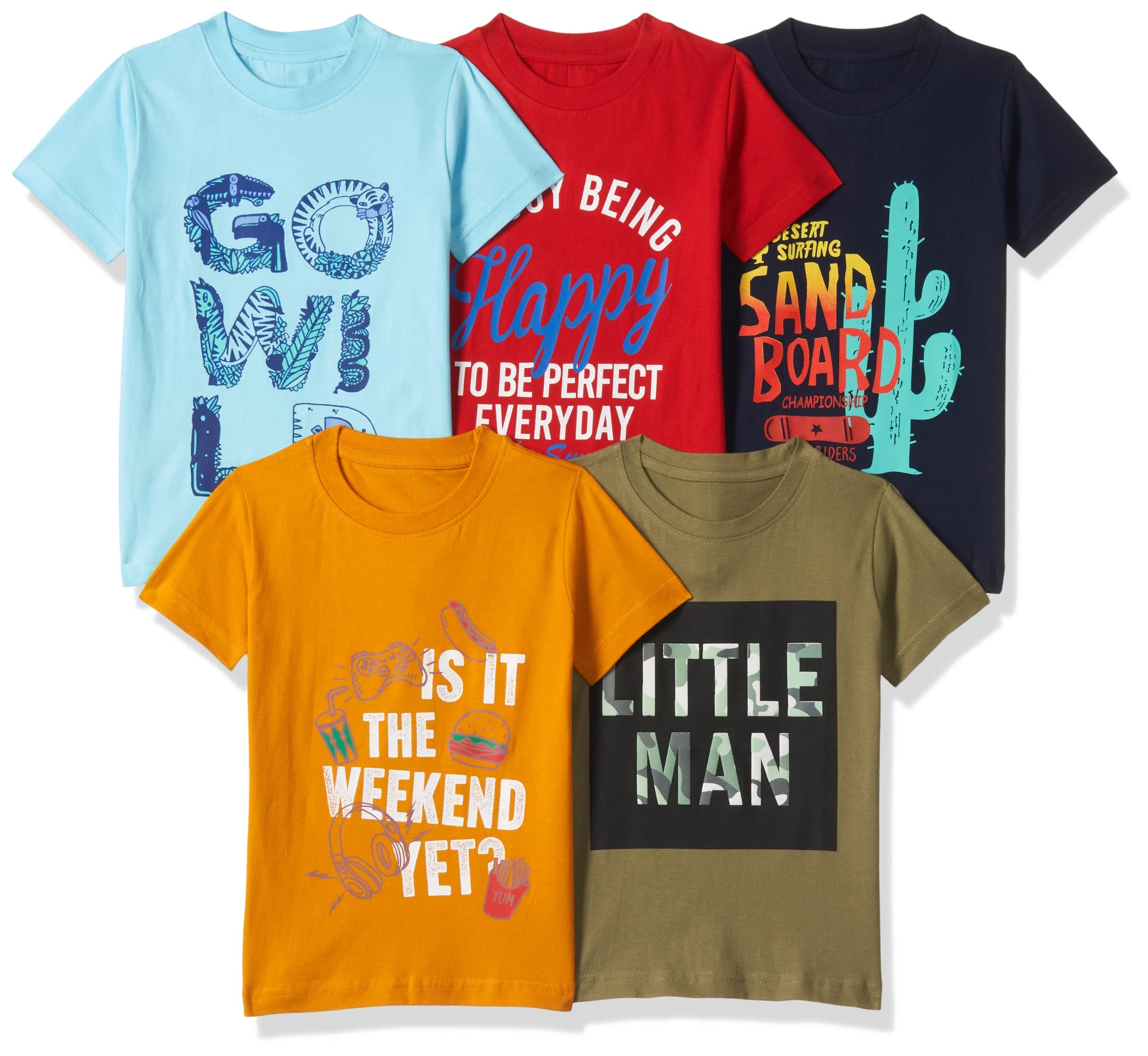 T2F Boys Boys regular fit tshirt T-Shirt (pack of 5)