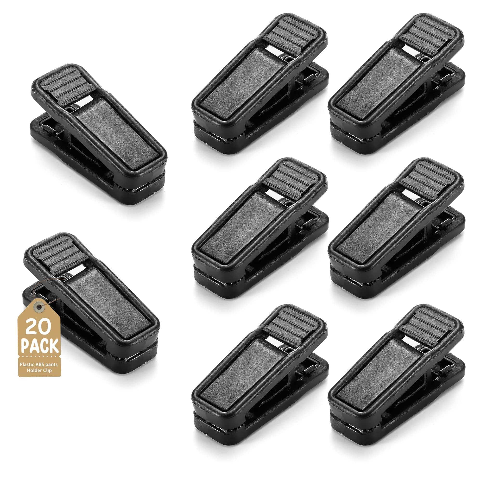 HOUSE DAY Black Plastic Finger Clips for Hangers, 20 Pack Pants Hanger Clips, Strong Pinch Grip Clips for Use with Slim-line Clothes Hangers, Clips for Velvet Hangers