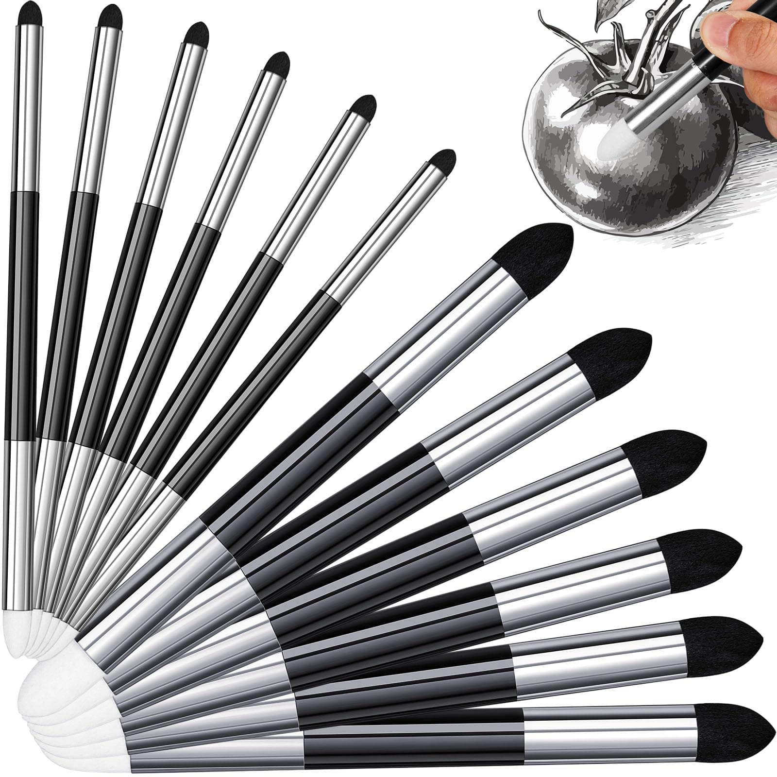 Kosiz Blending Sponge Pen Double Headed Washable Rubbing Sponge Brush Sketch Wipe Reusable Blending Stump Drawing Art Blenders for Artist Highlight Shadow Detail Correcting Tool(12 Pcs)