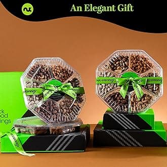 Valentines Day Mixed Nuts Gift Basket + Green Ribbon (7 Assortments) Galentines Gourmet Food Bouquet Arrangement Platter, Birthday Care Package Tray, Healthy Kosher Snack Box, Her Him Women Men