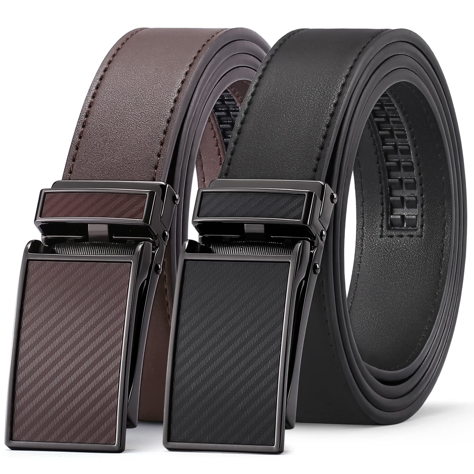 2 Pack Ratchet Belt Men, Men Leather Belts in Gift Set Box for Dress Casual, Size Adjustable Trim to Fit