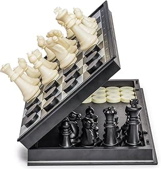 Yellow Mountain Imports 2 in 1 Travel Magnetic Chess and Checkers Game Set, 14 Inche