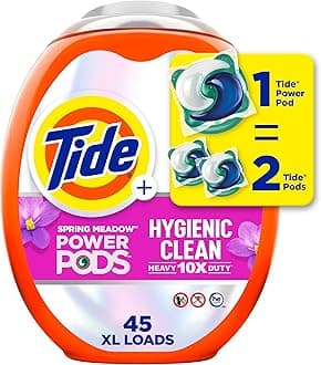 Tide Hygienic Clean Heavy 10x Duty Power PODS Laundry Detergent Pacs, Spring Meadow Scent, 45 Count, For Visible and Invisible Dirt