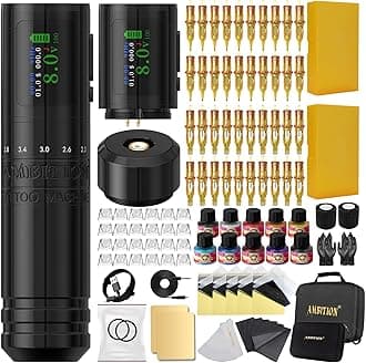 Ambition C1 Tattoo Kit, Cordless Complete Tattoo Gun Kit Pen Machine for Beginners, 7 Adjustable Strokes Rotary Tattoo Supply with Dual 1900 mAh Battery 40pcs Glory Cartridge Needles Set for Starter