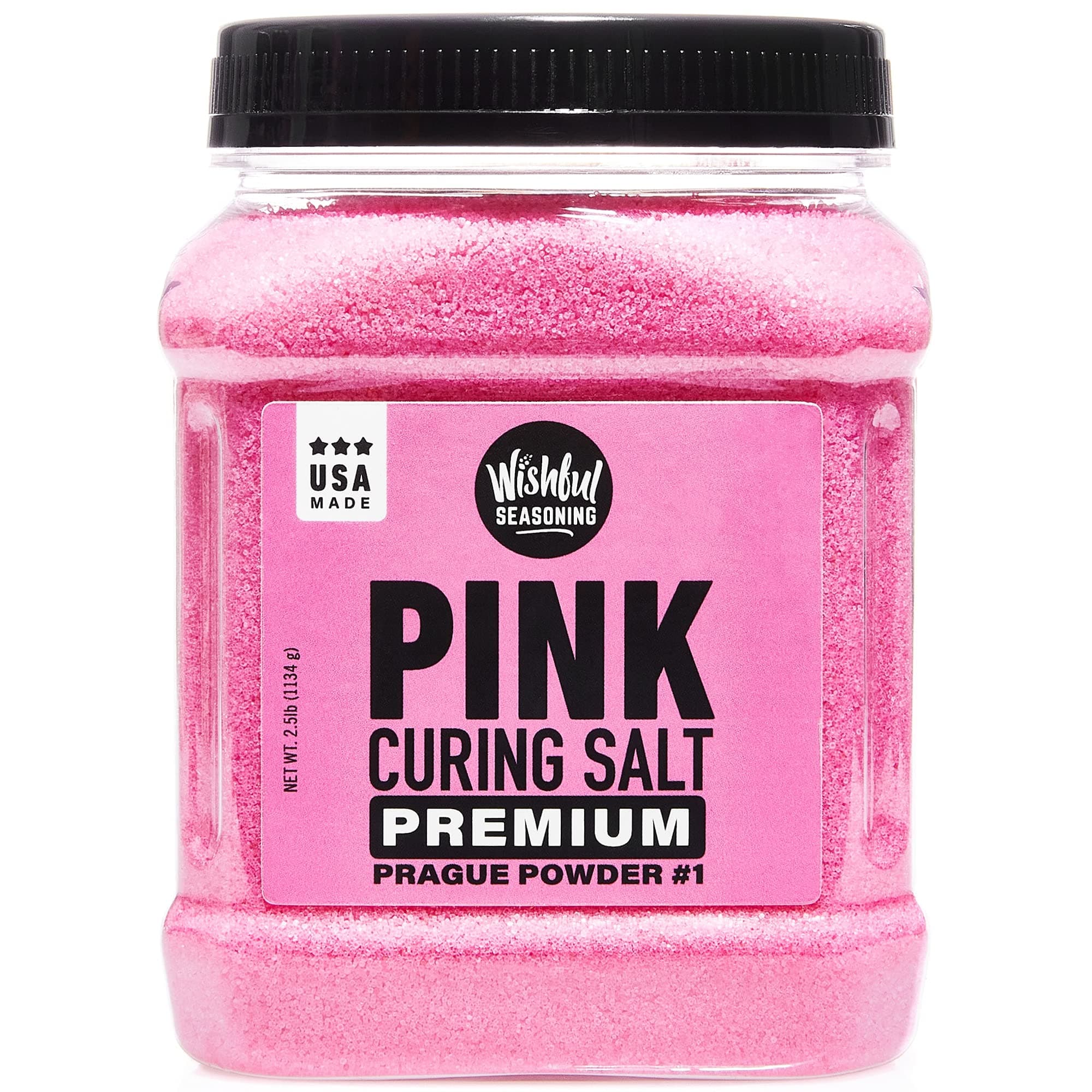 Wishful Curing Salt #1 (2.5 lbs Tub) Pink Curing Salt, Prague Powder 1, 6.25% Sodium Nitrite, Pink Salt "Insta Cure" for Game, Bacon, Sausage, Ham, Jerky Cure, Corned & Brisket Beef, Bulk, USA Made