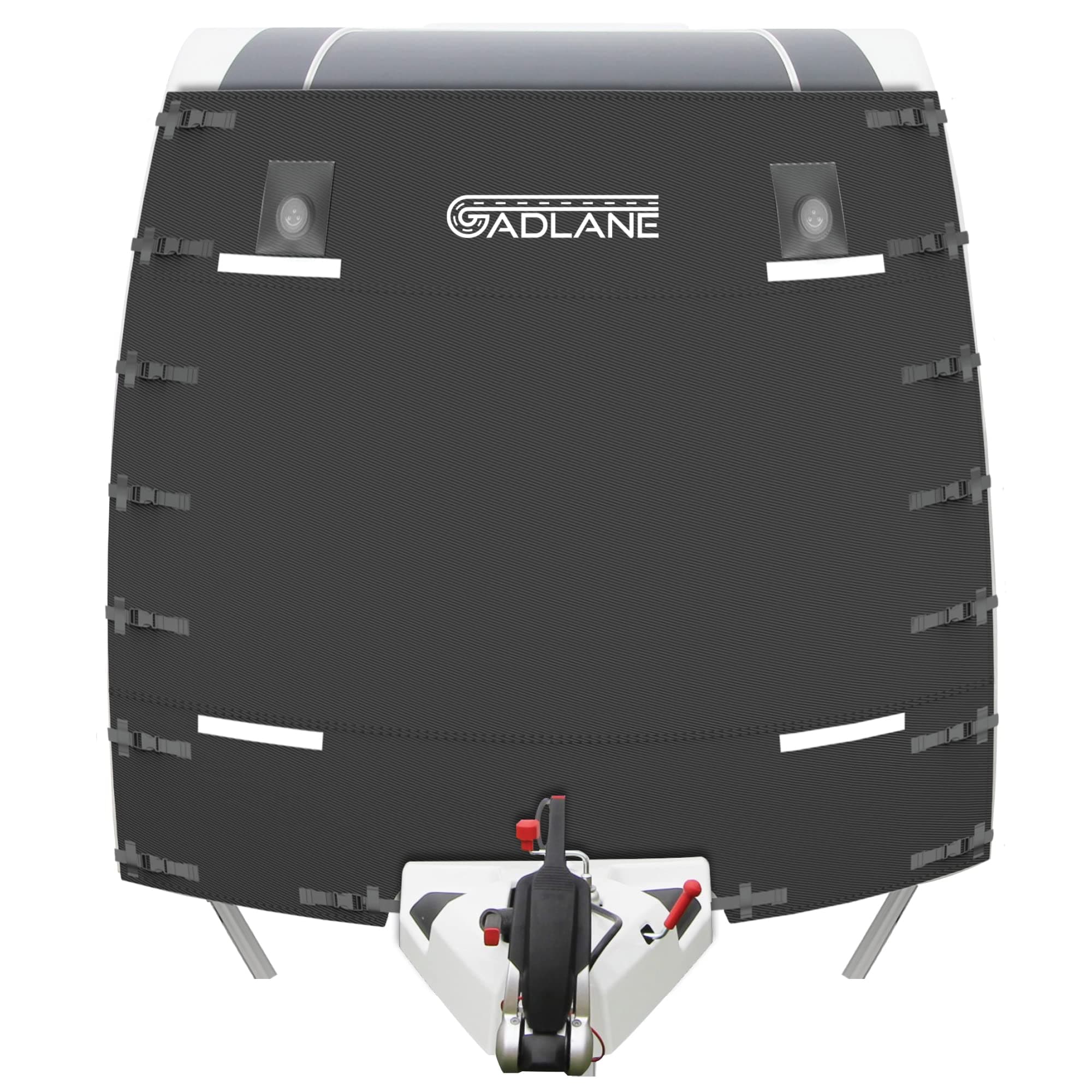 Caravan Front Cover - Caravan Front Towing Cover Protector with High Visibility LED Lights & Reflective Strips, Waterproof, Fits Most Caravans - Includes Storage Bag (Black)
