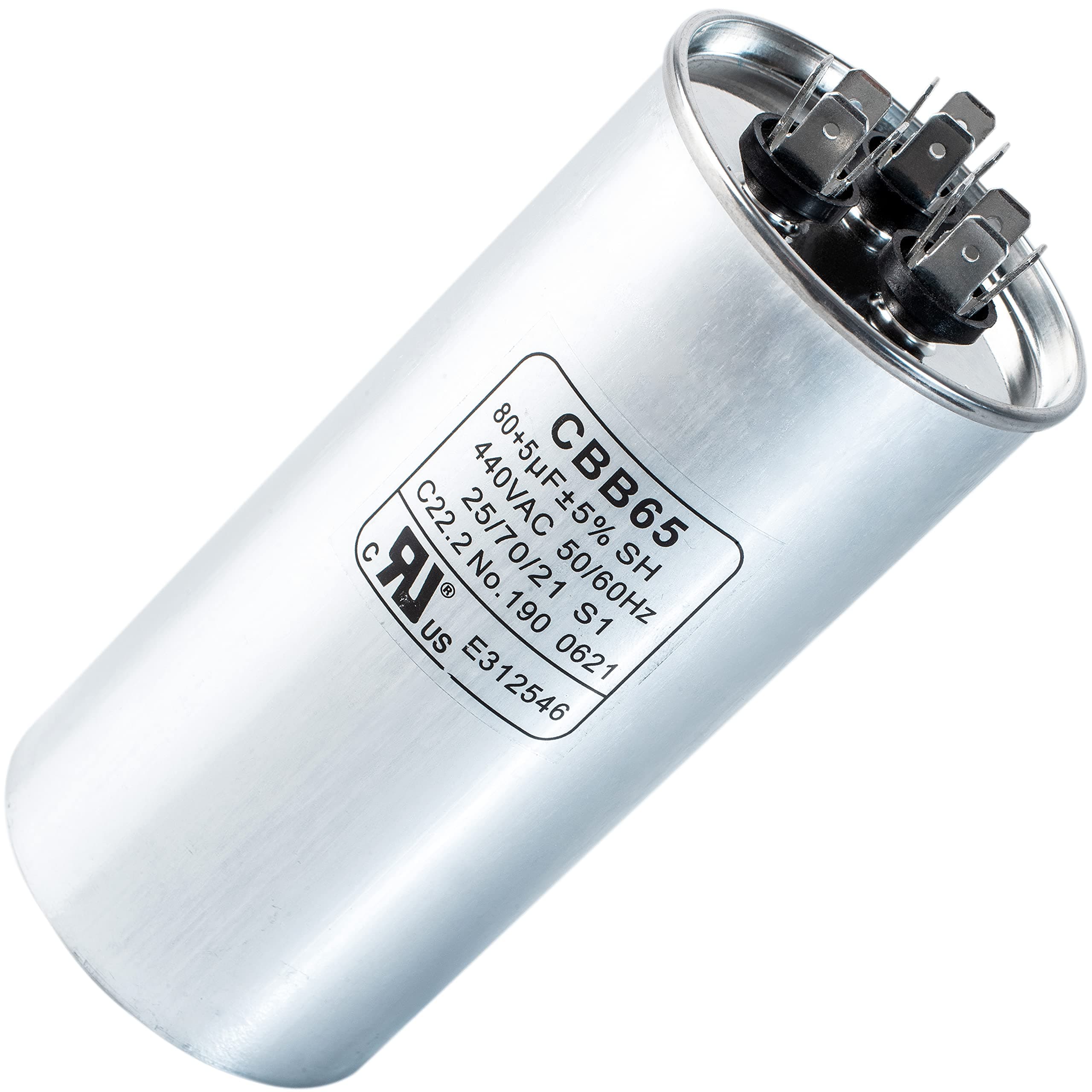 Canamax 80+5 uf ± 5% MFD 370 Or 440V Dual Run Round Capacitor - Replacement for TP-CAP-80/5/440R Condenser Straight Cool & Heat Pump Air Conditioner