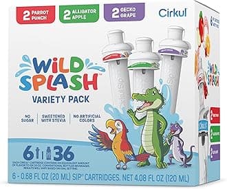 Wild Splash Stevia Flavor Water Variety Pack, Makes 36 Drinks, No Sugar, Zero Calorie Drink Mix, (2 Parrot Punch, 2 Alligator Apple, 2 Gecko Grape)