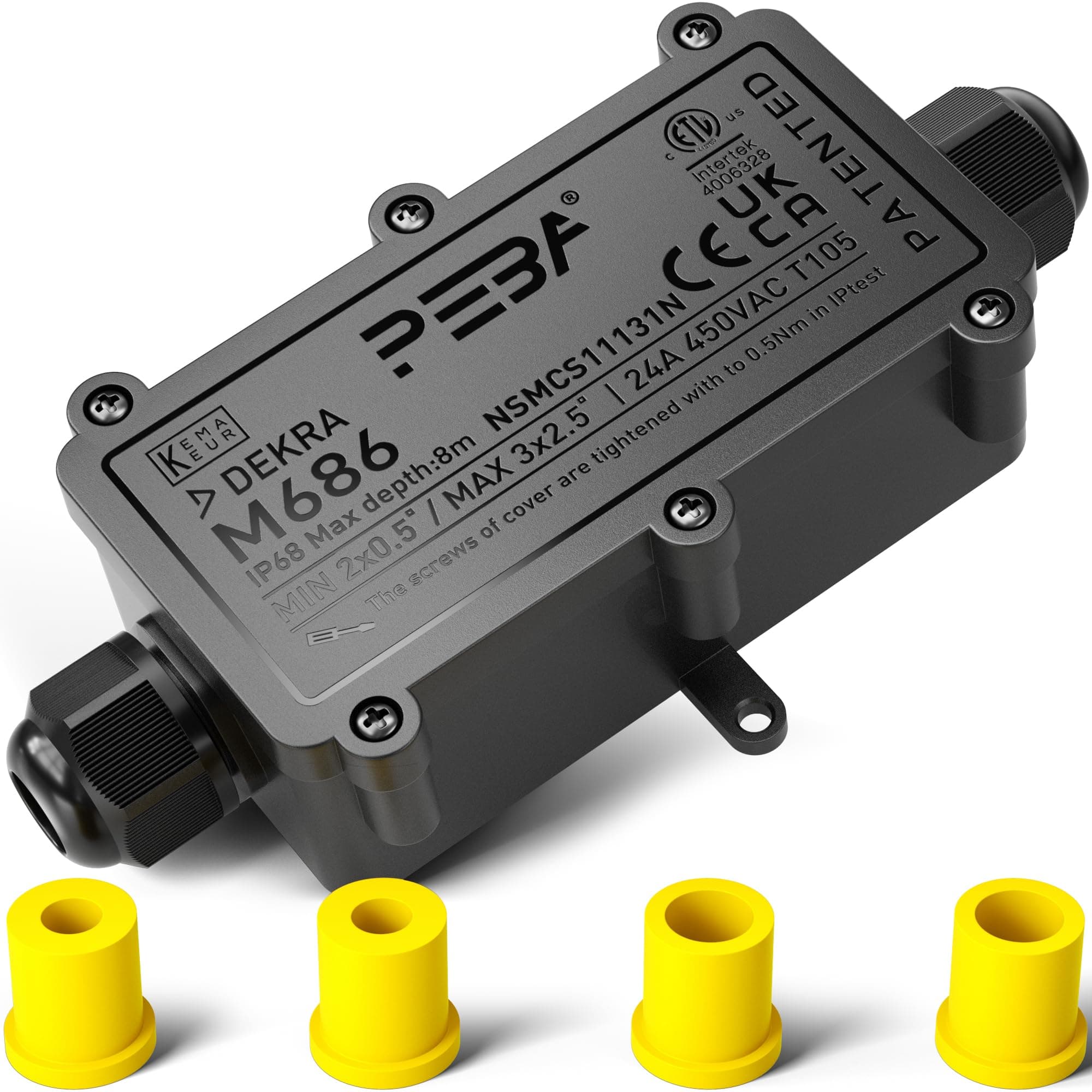 PEBA IP68 Waterproof Junction Box,Waterproof Cable Connector Outdoor, 2-Way Outdoor Cable Connectors, Wire Connector,Extension Electrical Cable Protector for Cable Diameter Ø4mm-12mm Black(1 Pack)