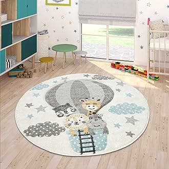 Paco Home Children's Rug, Modern Children's Room Pastel Rug, Cute 3D Animal Motifs, Size:Ø 120 cm round