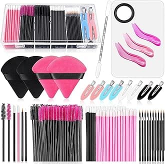 Audab Disposable Makeup Applicators Kit with Makeup Puff Makeup Mixing Palette Makeup Artist Supplies Accessories Mascara Wands, Lip Brushes, Hair Clips Powder Puffs for Face with Storage Box