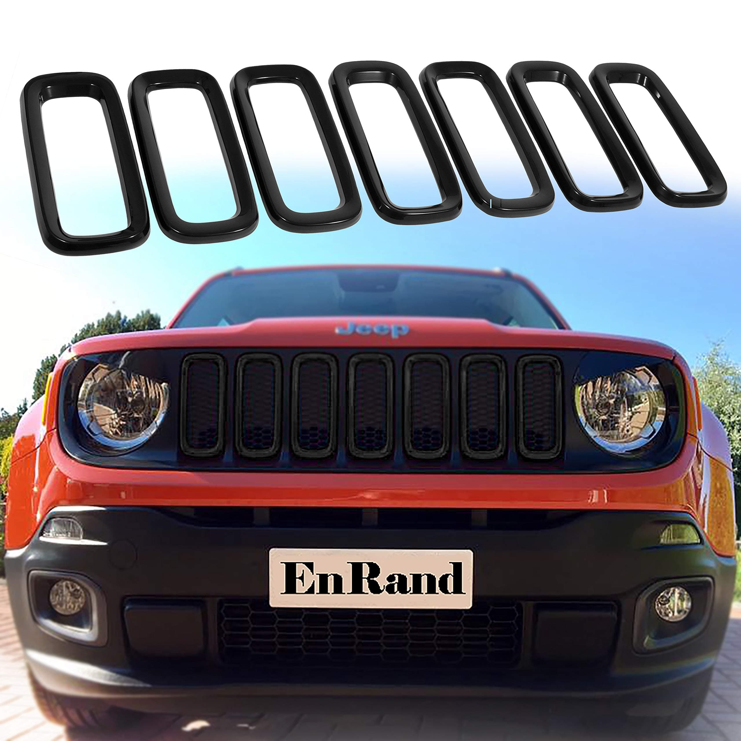 Jeep Renegade Grill Inserts,Front Grille Guard Cover Trim for 2015-2018 Jeep Renegade - 7Pcs Black