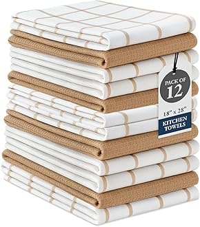 LANE LINEN Kitchen Towels Set - Pack of 12 Cotton Dish Towels for Drying Dishes, 18 x 28 , Kitchen Hand Towels, Absorbent Tea Towels, Dish Towels for Kitchen, Quick Drying Kitchen Towel Set - Beige