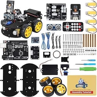 Smart Robot Toy Car Kits Compatible with Arduino IDE with UNO R3 Board, Line Tracking Module, Ultrasonic Sensor, IR Module, Intelligent & Educational Car Robotic Toys for Kids