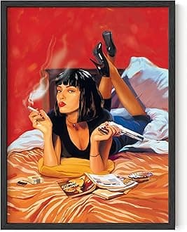 HAUS AND HUES Pulp Fiction Poster for 90s Room Aesthetic - Quentin Tarantino Movie Art Print | Noir Film Merchandise (Black Framed) (12x16)