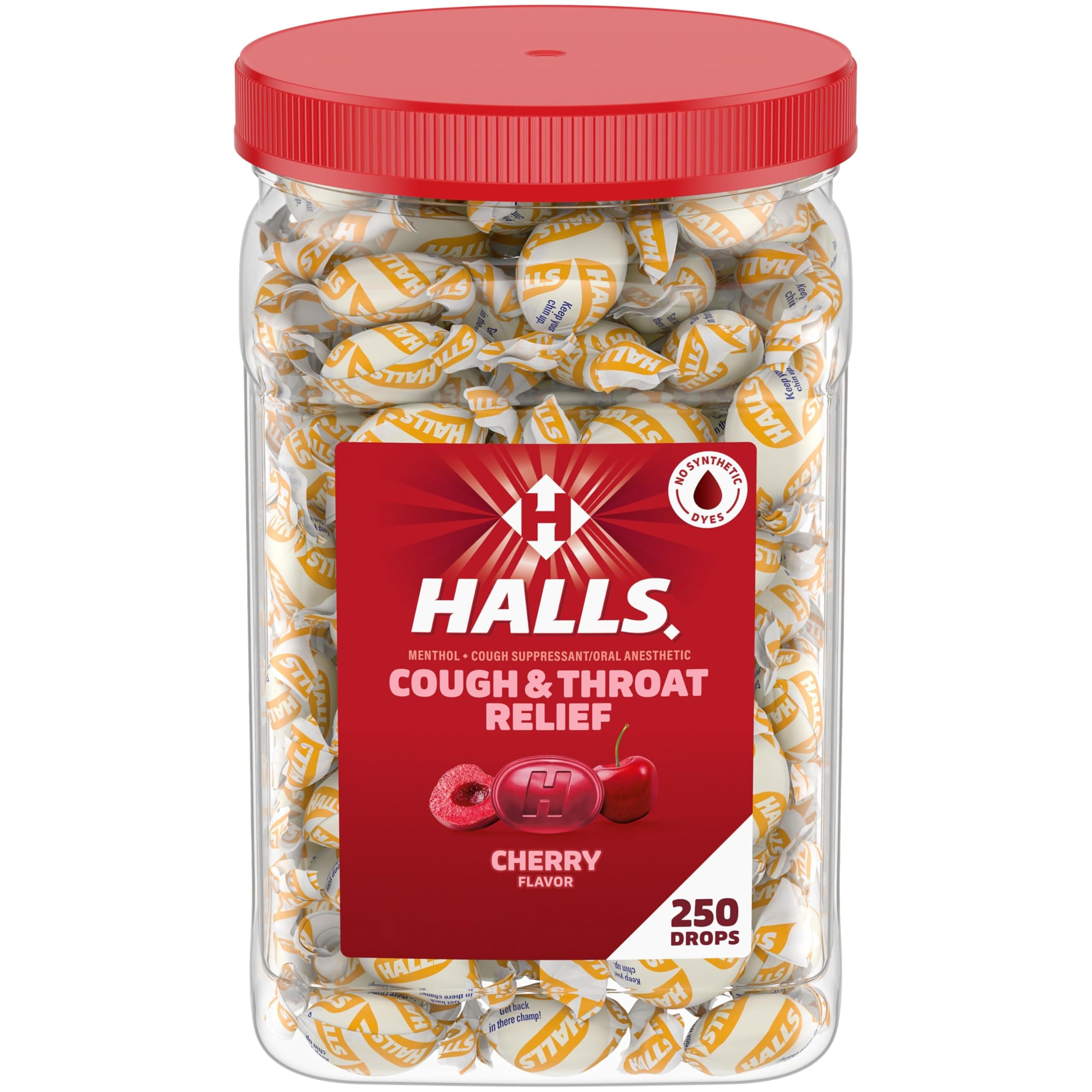 Cough and Throat Relief Cherry Cough Drops, Bulk Pack, 250 Drops