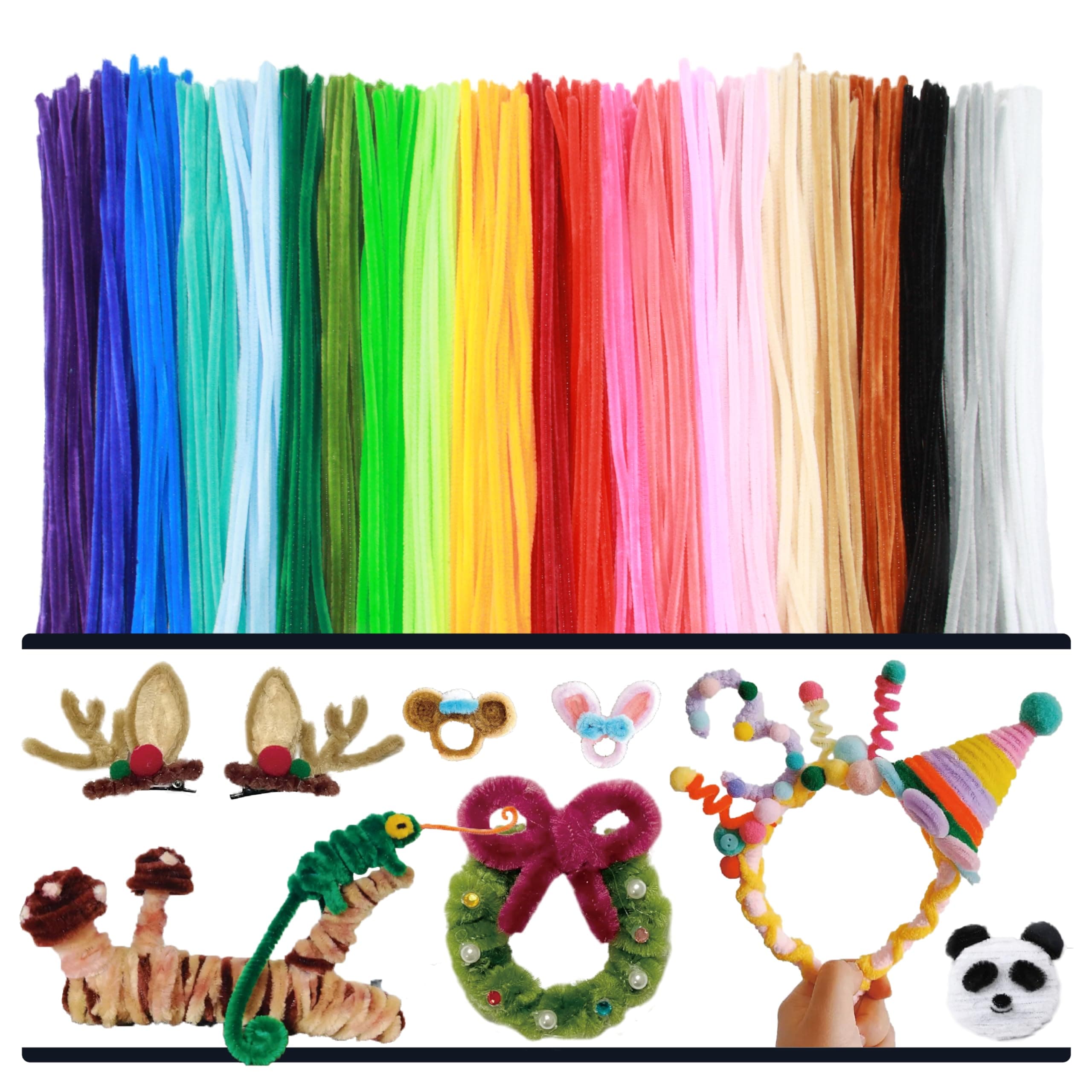 230PCS 20 Colors Pipe Cleaners Craft Bulk Thick Chenille Stems DIY Art Supplies Colorful Fluffy Fuzzy Wire Sticks for and Adults Christmas Decoration