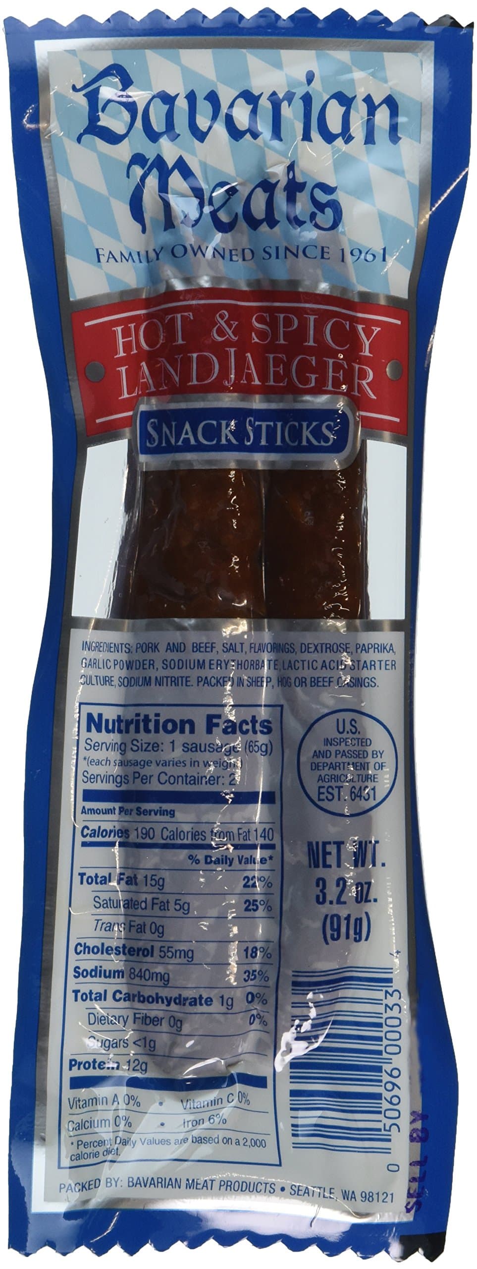 Bavarian Spicy Landjaeger Snack Sticks, 3.2 oz