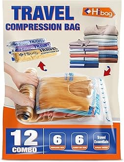 12 Compression Bags for Travel Essentials, Vacuum Packing Space Saver Bags for Cruise Accessories (12-Travel)
