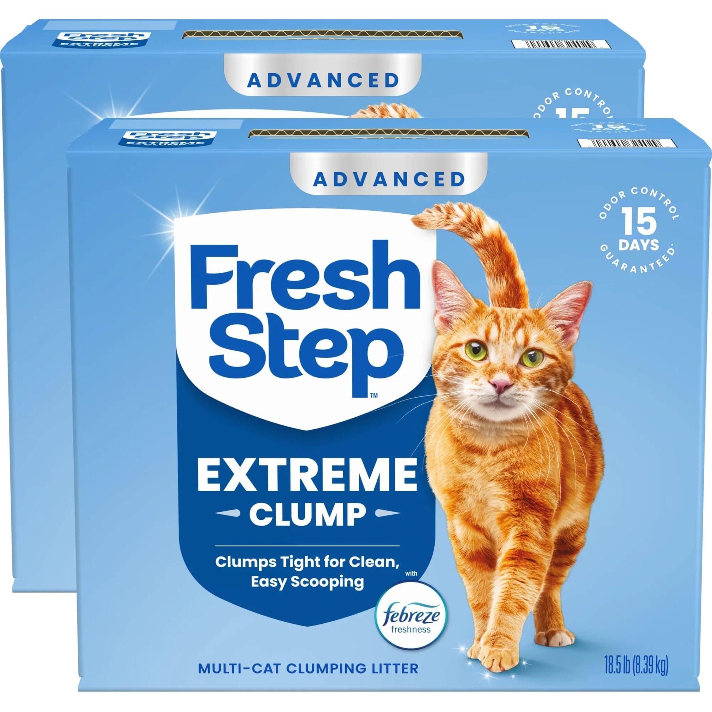 Advanced Extreme Multi Cat Clumping Litter with Febreze Freshness, Low Dust, Odor Control with Ammonia Block Tech, Compatible in Automatic Litter Boxes, 37 lbs. (2 x 18.5 lb)