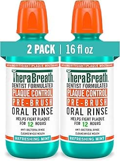 Plaque Control Pre-Brush Oral Rinse, Refreshing Mint Flavor, Antigingivitis and Antiplaque Rinse, Dentist Formulated, Alcohol Free, 16 Fl Oz (Pack of 2)