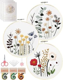 - Santune 3 Sets Embroidery Kit,Cross Stitch Kits for Beginners,Needlepoint Kits for Adults with Easy Floral Pattern Hand Crafts,Hoop,Needle,Mothers Day Gifts