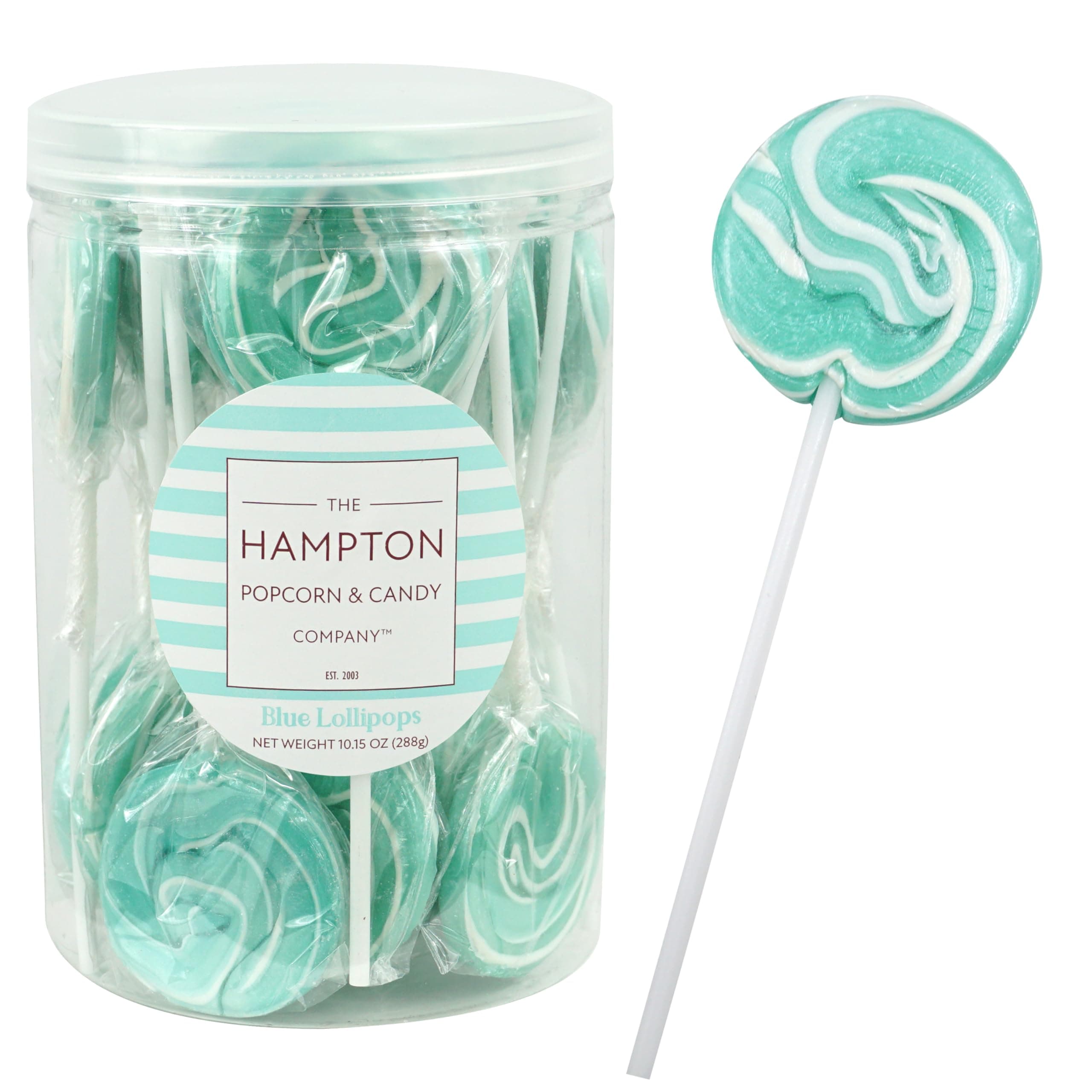 Aqua Light Blue Lollipops, 24 Pack, Blue Suckers, Blue Lollipops Individually Wrapped, Lollipop Suckers Bulk, The Hampton Popcorn & Candy Company