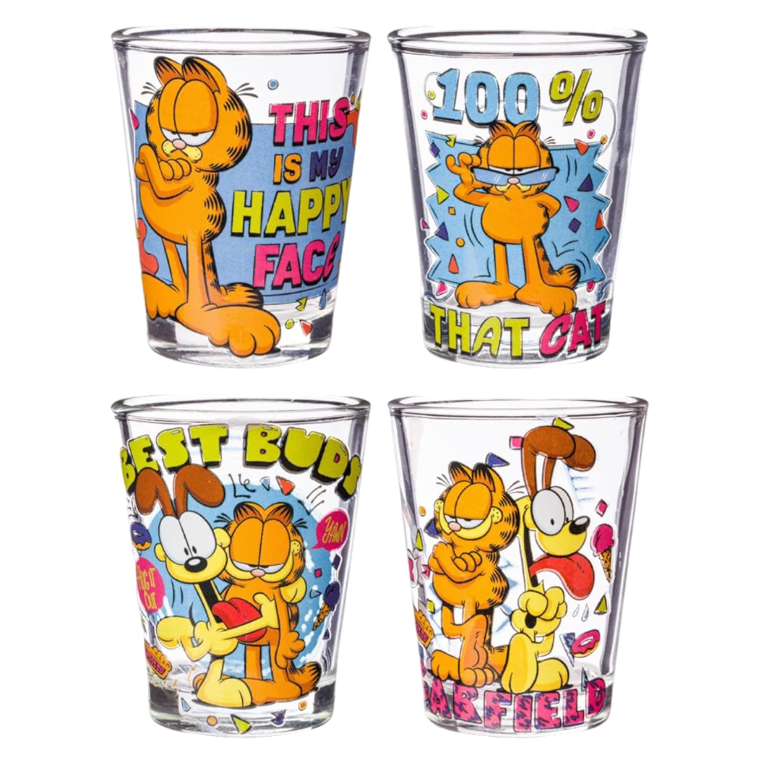 Silver Buffalo Garfield Neon 90s 4pc. 1.5oz. Mini Glass Set 4x1