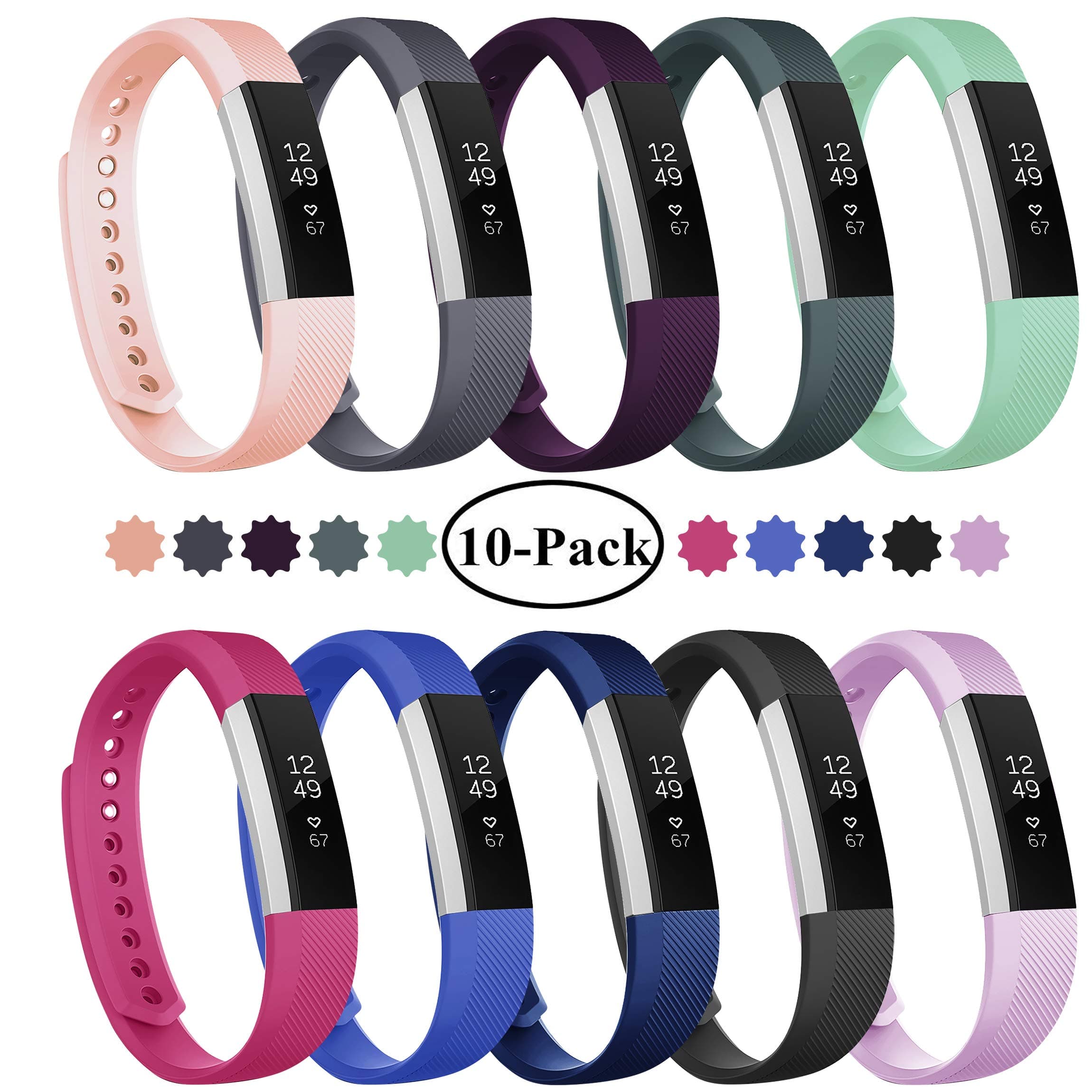 Fundro Replacement Bands Compatible with Alta and Alta HR, Newest Sport Strap Wristband with Secure Buckle（10 Pack）