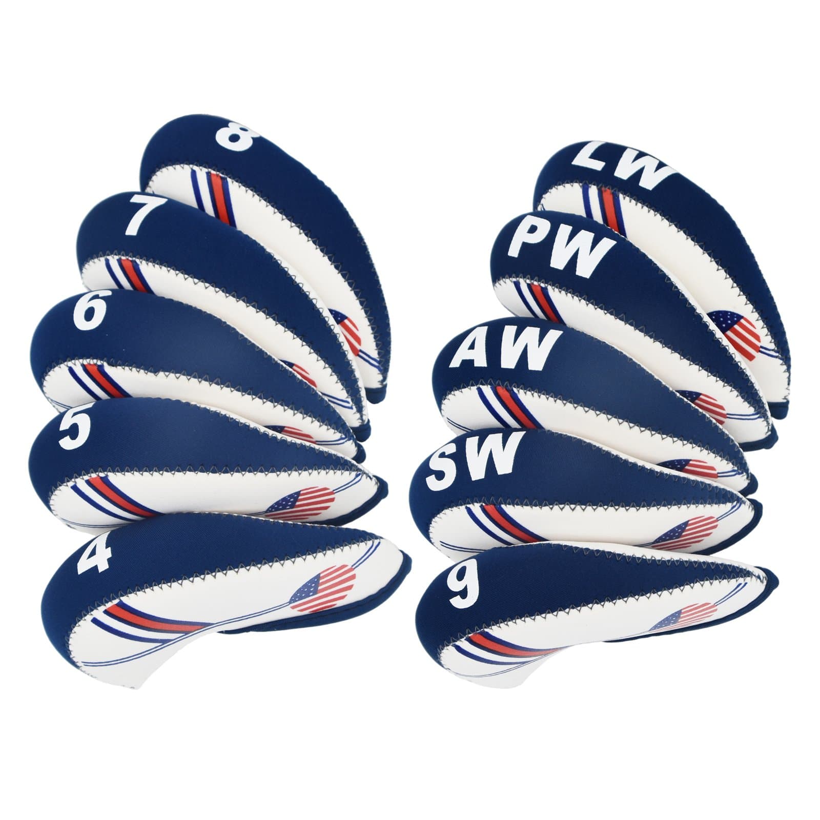 Golf Irons Club Head Covers Wedge Iron Protective Head Cover with Golf White & Blue US Flag Neoprene