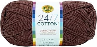 24/7 Cotton Mercerized Lightweight Yarn for Knitting, Crochet, and Crafts, Coffee Beans, 1 Pack, 185 Yards of Natural Fiber for Breathable Tops, Durable Bags, Easy-Care Dish Cloths