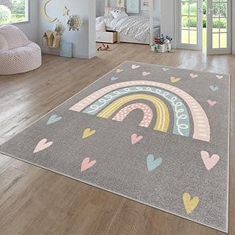 TT Home Nursery Area Rug Kids Rug For Bedroom Girls Boys Modern Rainbow Cloud Rug Animal Motif Colourful, colour:Grey 2, Size:200x280 cm