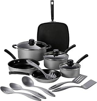 Tramontina Primaware 15-Piece Non Stick Cookware Set with Lids and Utensils, Aluminum Nonstick Pots and Pans Kitchen Set (Silver)