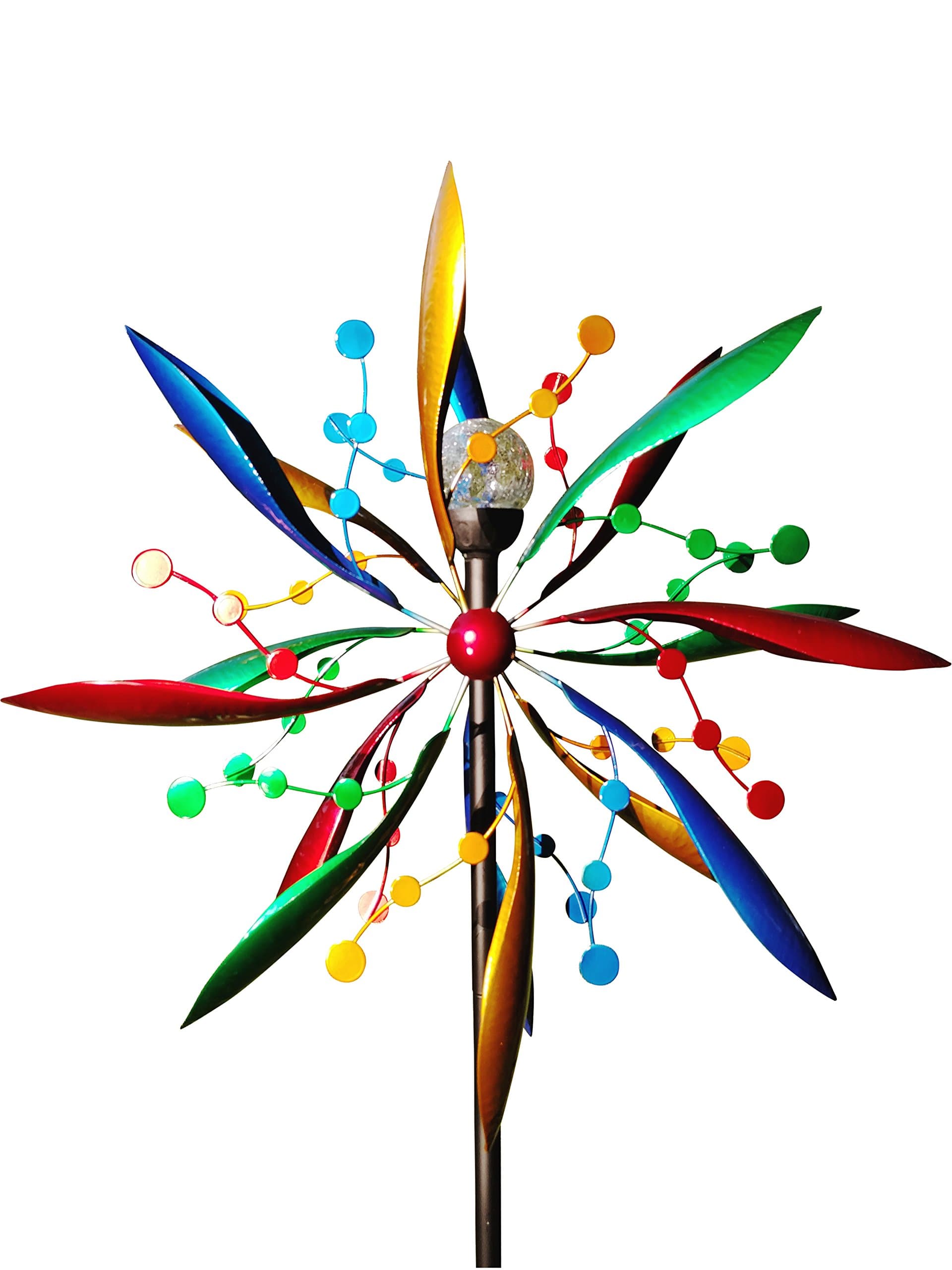 7 Foot Tall Festive Flower Wind Spinner with Solar Ball -- Decorative Lawn Ornament Wind Mill - Unique Outdoor Lawn and Garden Décor - Solar Wind Spinner