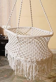 Newborn Baby Cradle/Baby Palna/Baby Thottil/Newborn Baby Hanging Bed/Baby Cradle for 0 to 2 Years/Oval Shape Macrame Cradle/Baby Sleeping Bed (Beige)