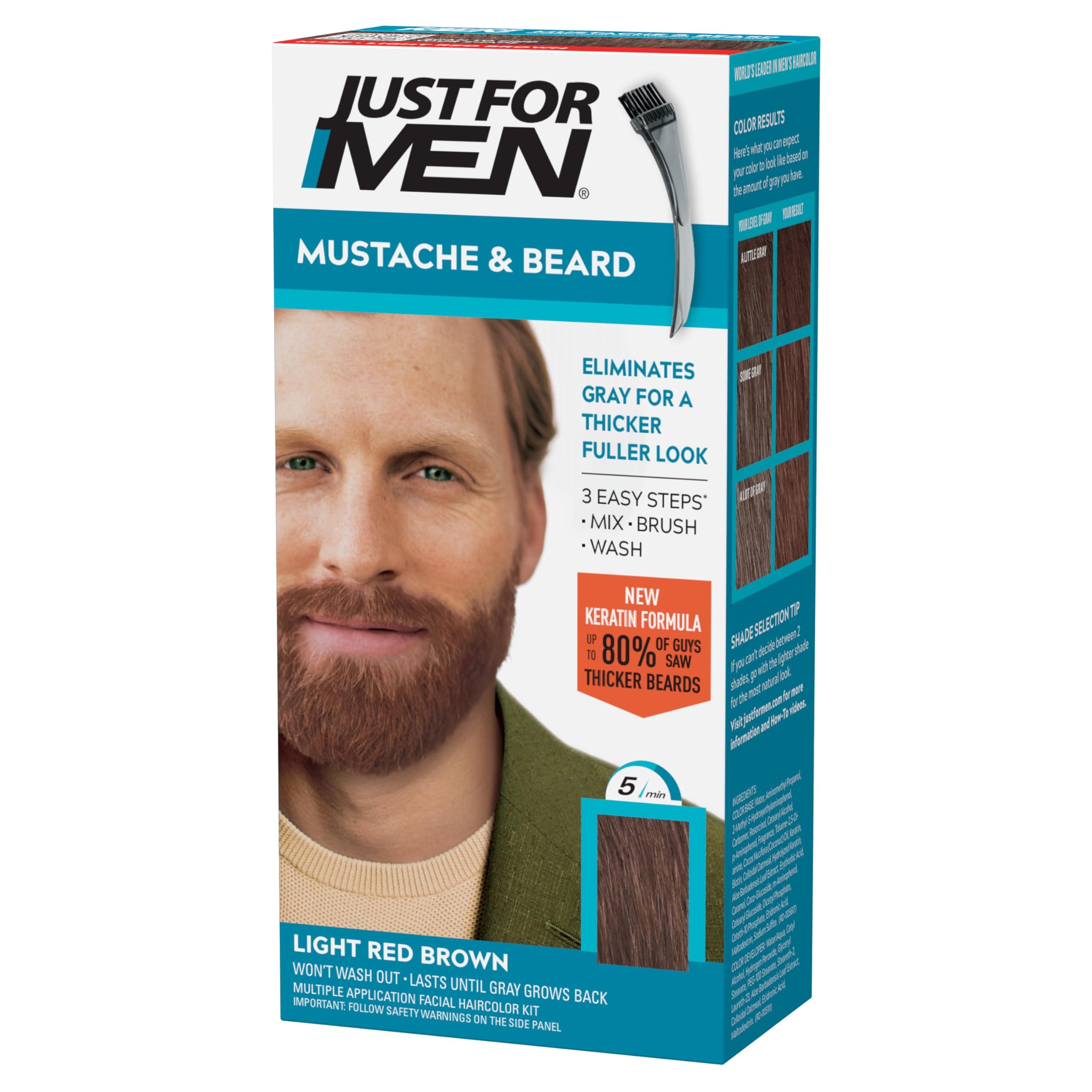 Mustache & Beard, Beard Dye for Men with Brush Included for Easy Application, With Biotin Aloe and Coconut Oil for Healthy Facial Hair - Light Red Brown, M-27, Pack of 1