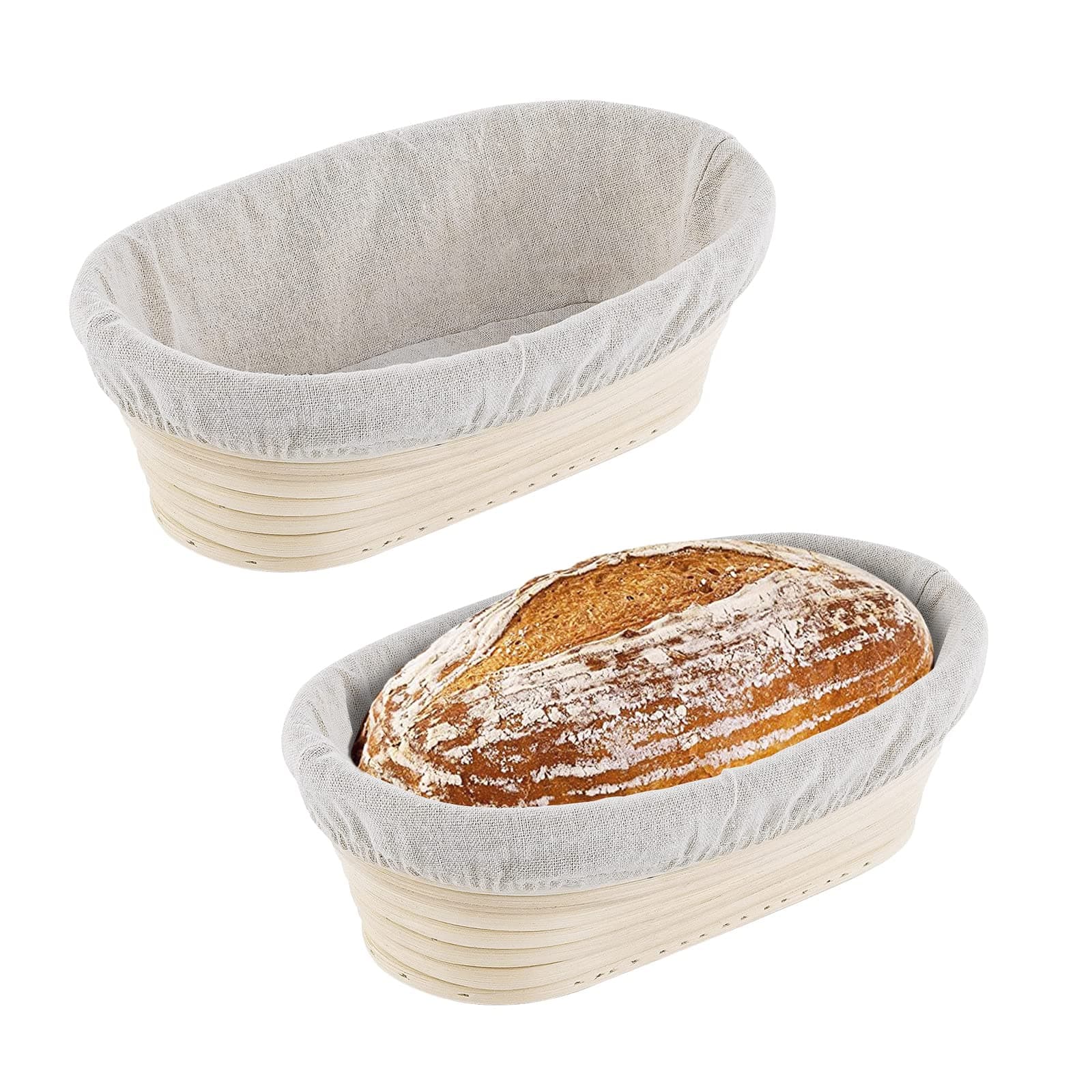 YEESON 2 Packs 10 inch Oval Shaped Banneton Proofing Basket Set, Sourdough Bread Proofing Basket Baking Dough Bowl with Cloth Liner for Home Bakers (2 Pack 10 inch Oval)